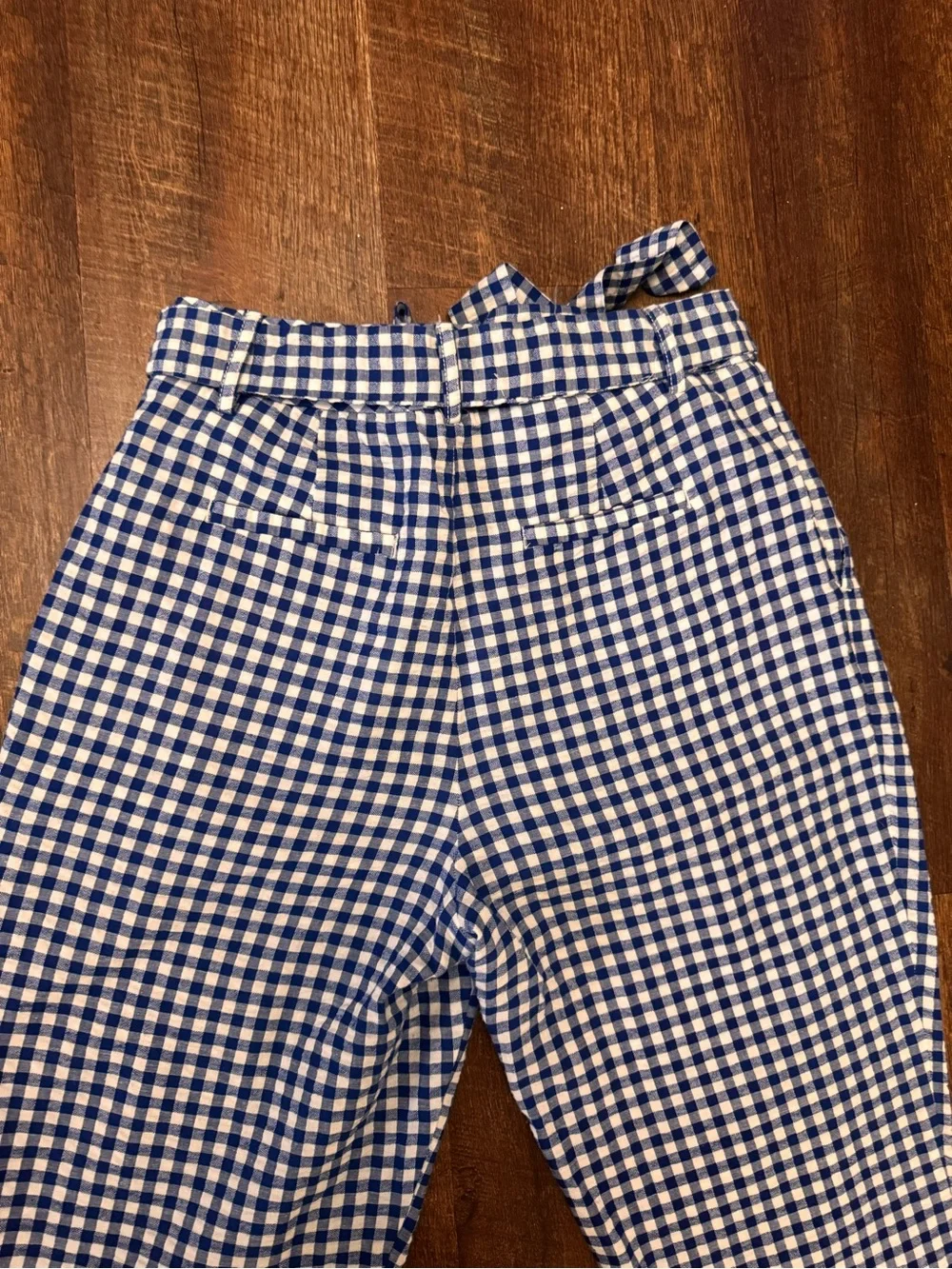 Banana Republic Blue Gingham Paperbag Tie Waist Ankle Pants Size 2 Linen Cotton